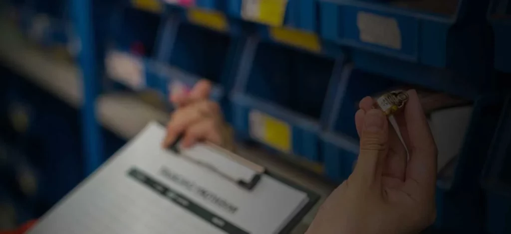 A technician handling a spare part.